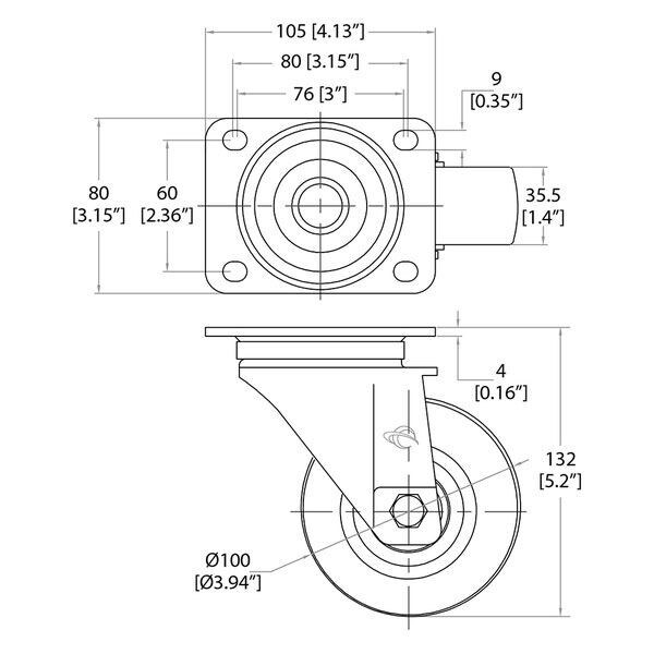 Main product image for Penn-Elcom W9000-V6 4" Swivel Caster w/Blue Wheel 262-270